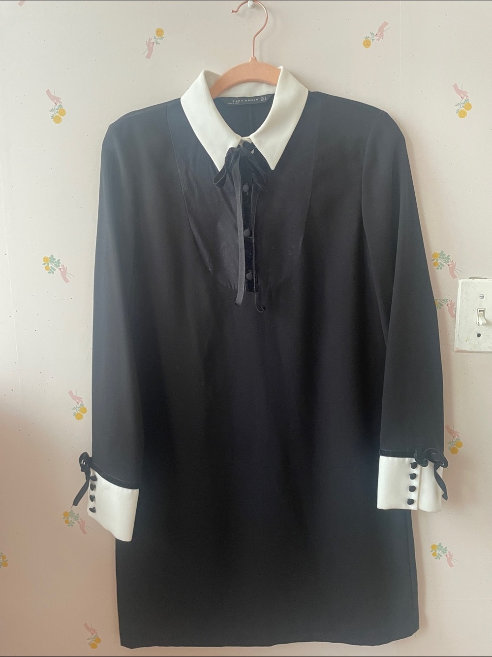 Zara Black Mini Dress with White Collar and Cuff Accents